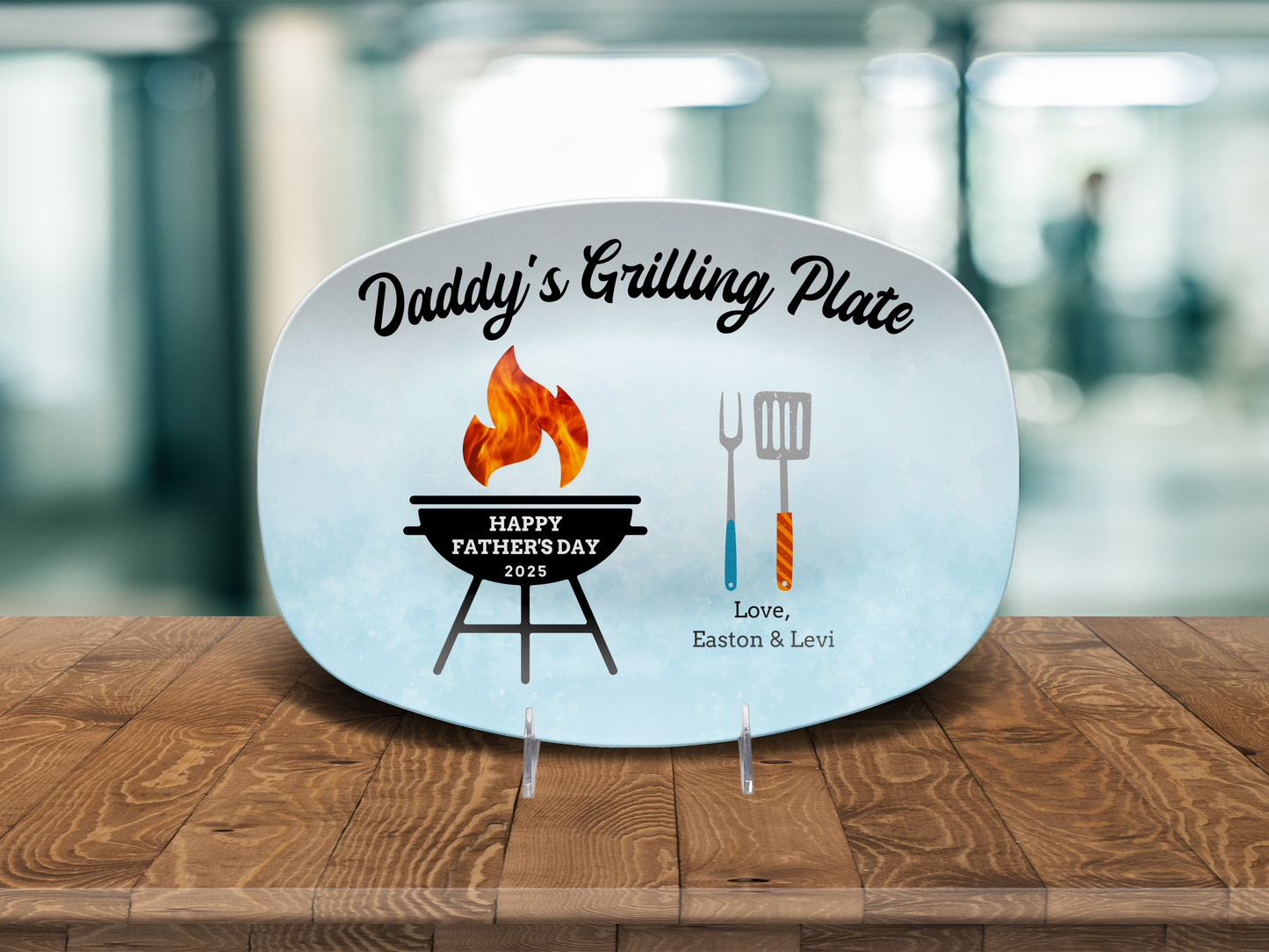 Happy Father's Day Personalized Grilling Platter in Blue