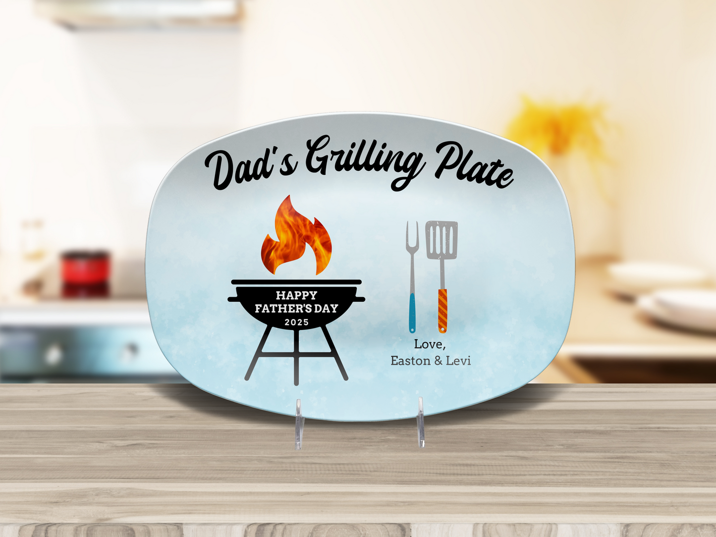 Happy Father's Day Personalized Grilling Platter in Blue