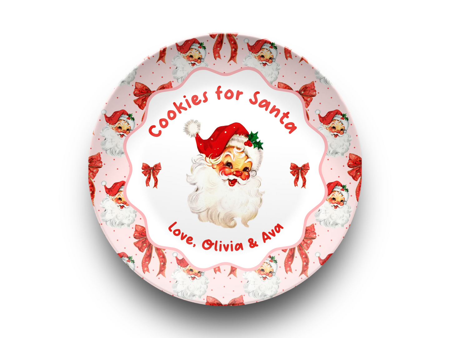 Cookies for Santa Plate, Pink & Bows