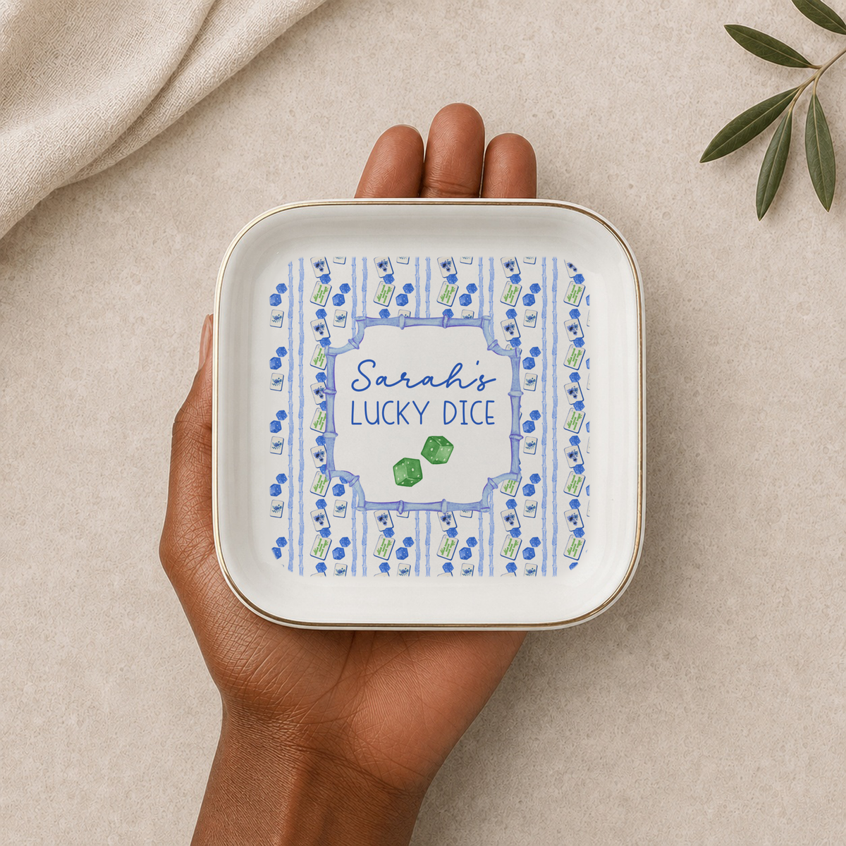Bamboo Mahjong Lucky Dice Dish