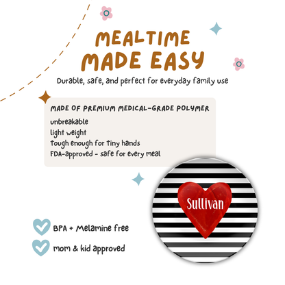 Striped Red Heart Personalized Plate