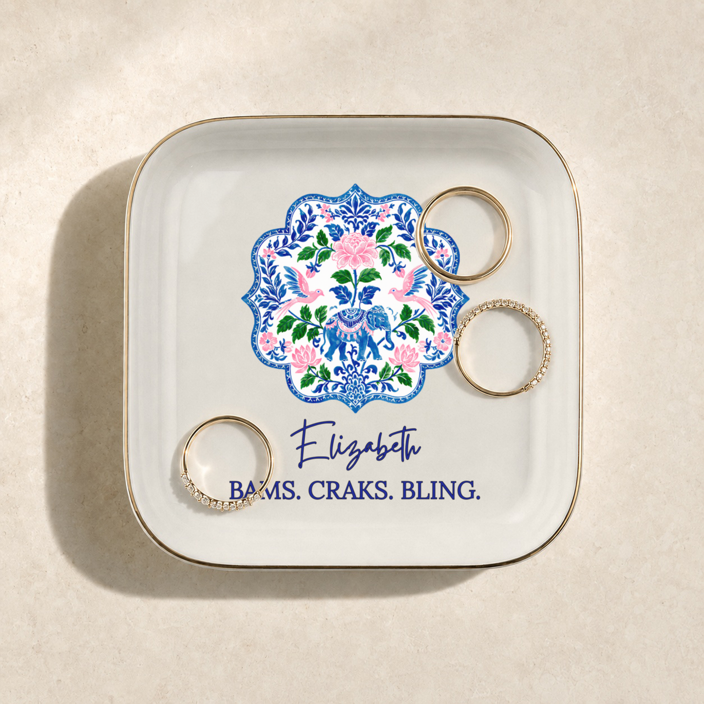 Elephant Bams Craks Bling Jewelry Dish