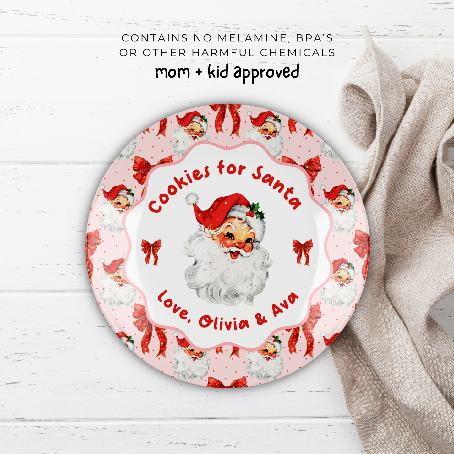 Cookies for Santa Plate, Pink & Bows