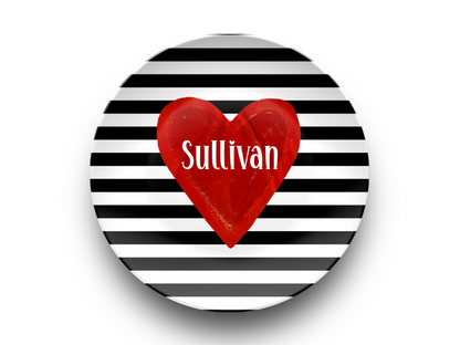 Striped Red Heart Personalized Plate