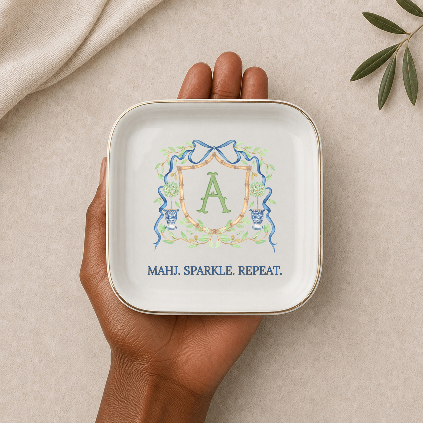 Mahj Sparkle Repeat Initial Jewelry Dish