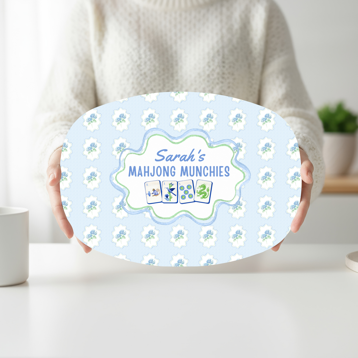 Blue Hydrangea Mahjong Platter