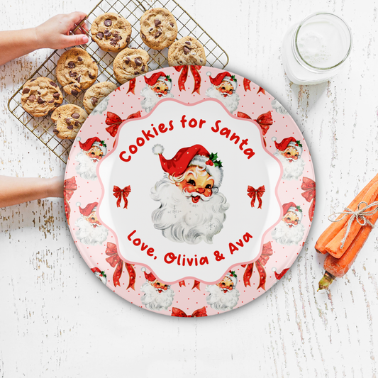 Cookies for Santa Plate, Pink & Bows