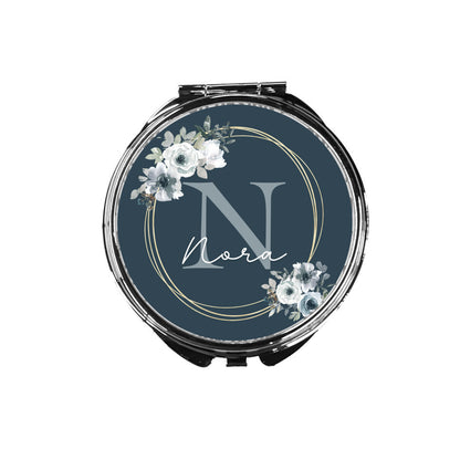 Green Floral Initial Compact Mirror