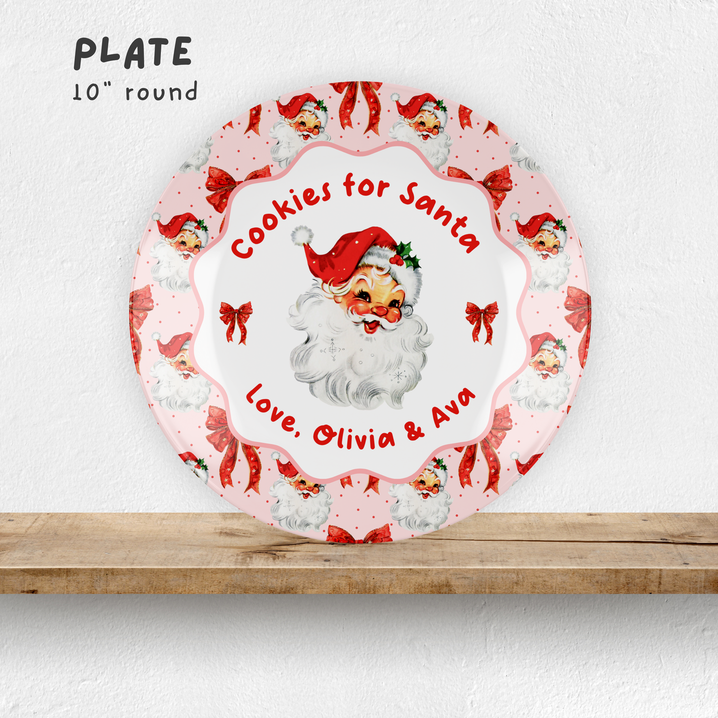 Cookies for Santa Plate, Pink & Bows