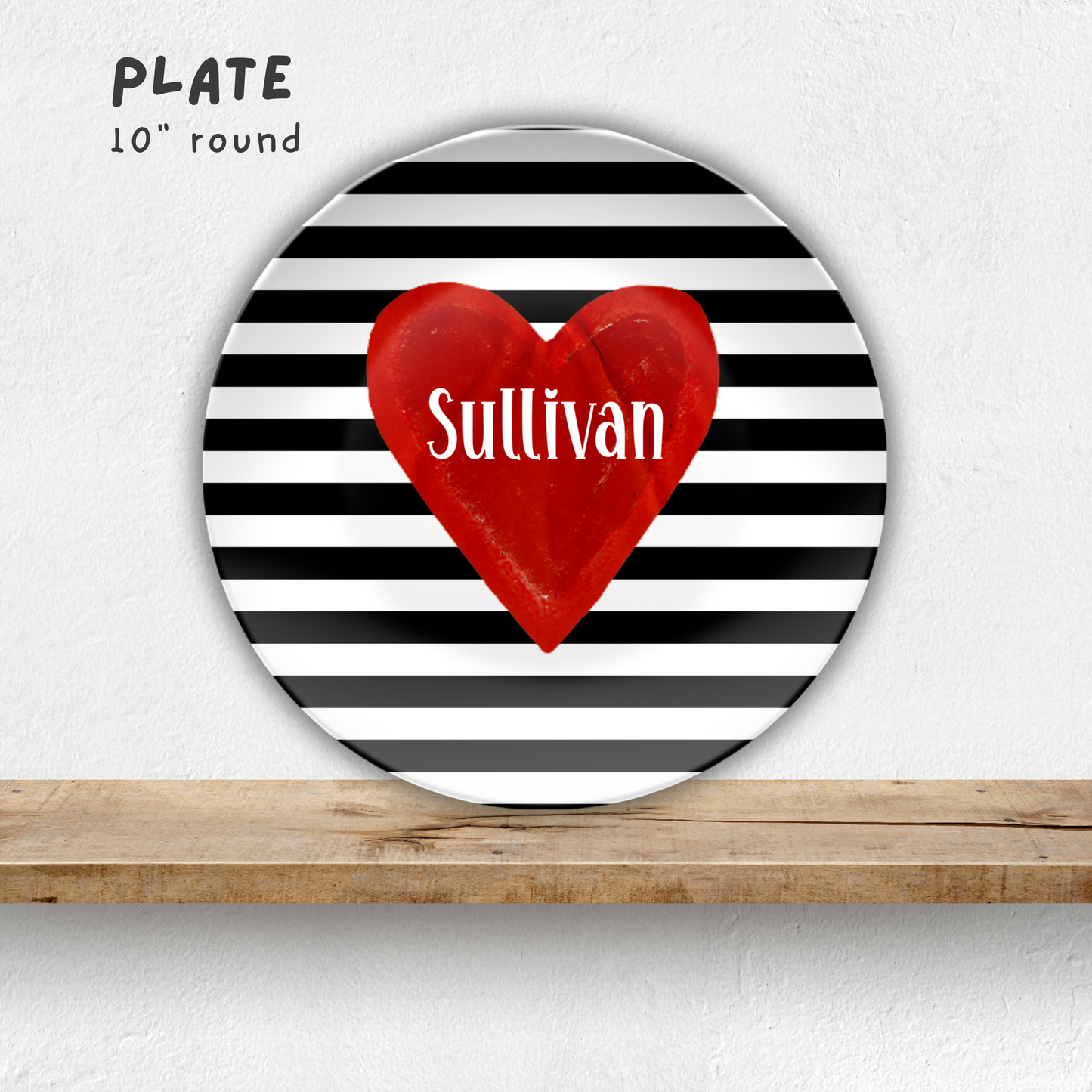 Striped Red Heart Personalized Plate
