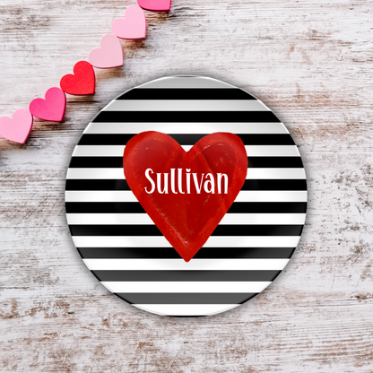 Striped Red Heart Personalized Plate